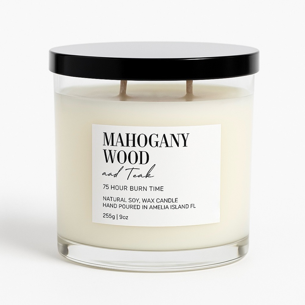 Mahogany Wood 9oz‎ Candle- with rich earthy notes of Teak and Mahogany